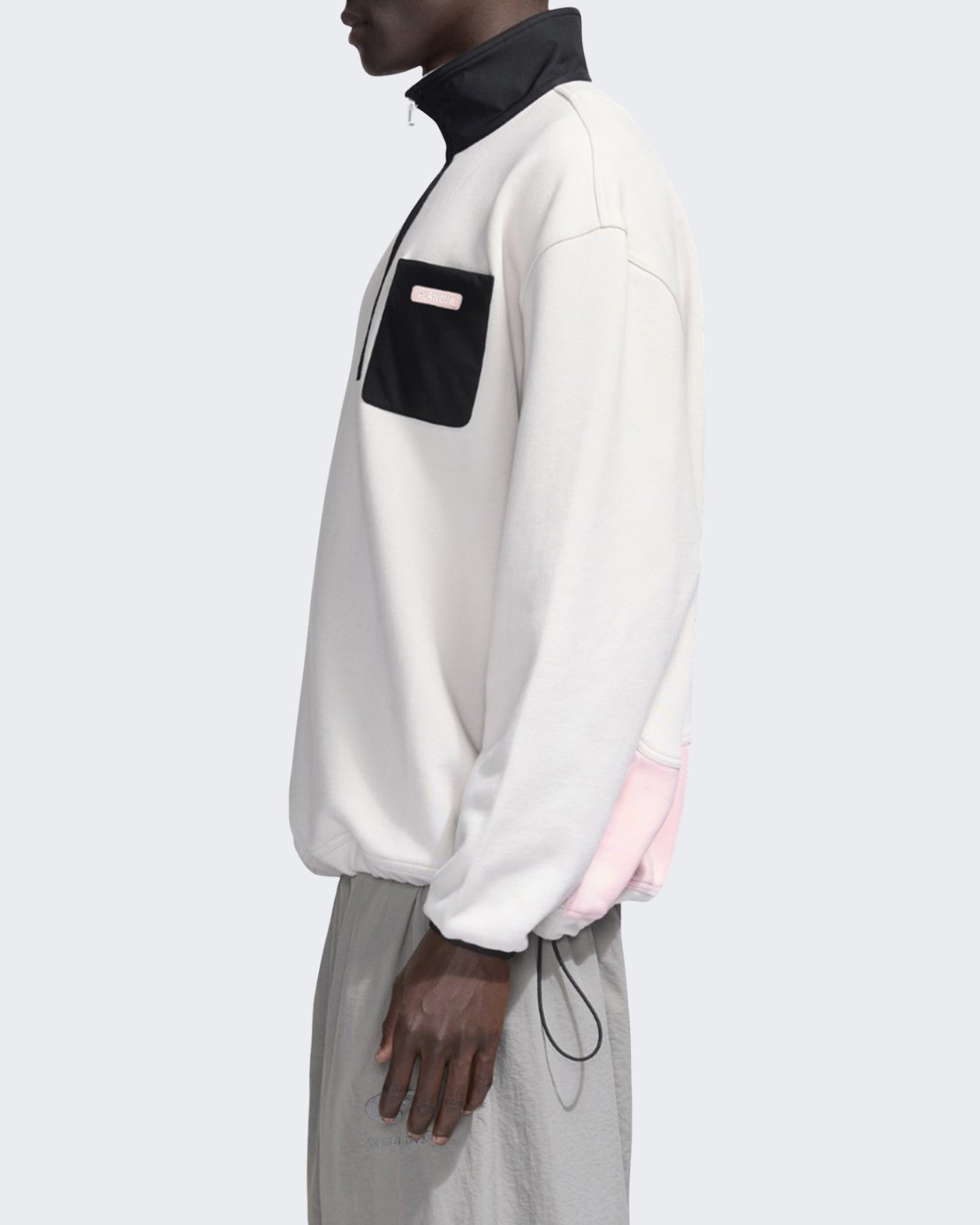 FLÂNEUR Heren Sweater met half-rits en badge-detail Grijs - Eleganza.nl