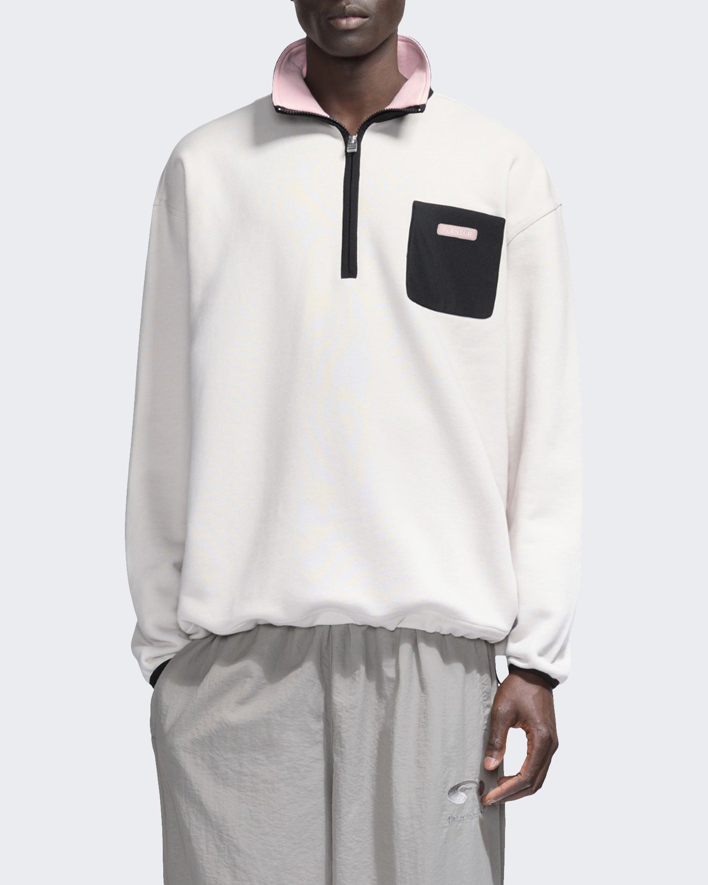 FLÂNEUR Heren Sweater met half-rits en badge-detail Grijs - Eleganza.nl