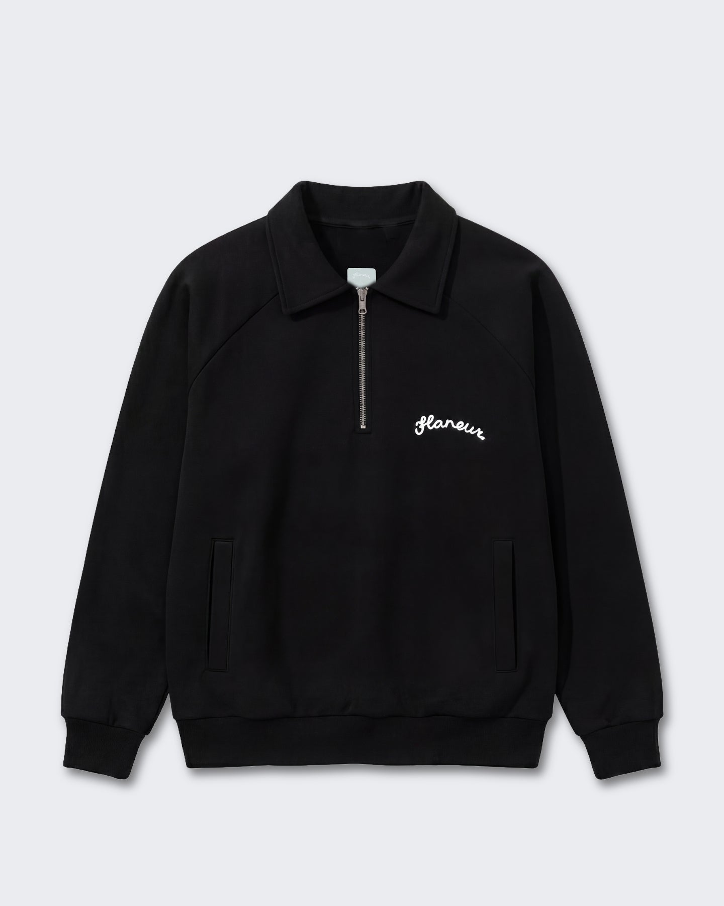 FLÂNEUR Heren Sweater met raglanmouwen en halve rits Zwart - Eleganza.nl