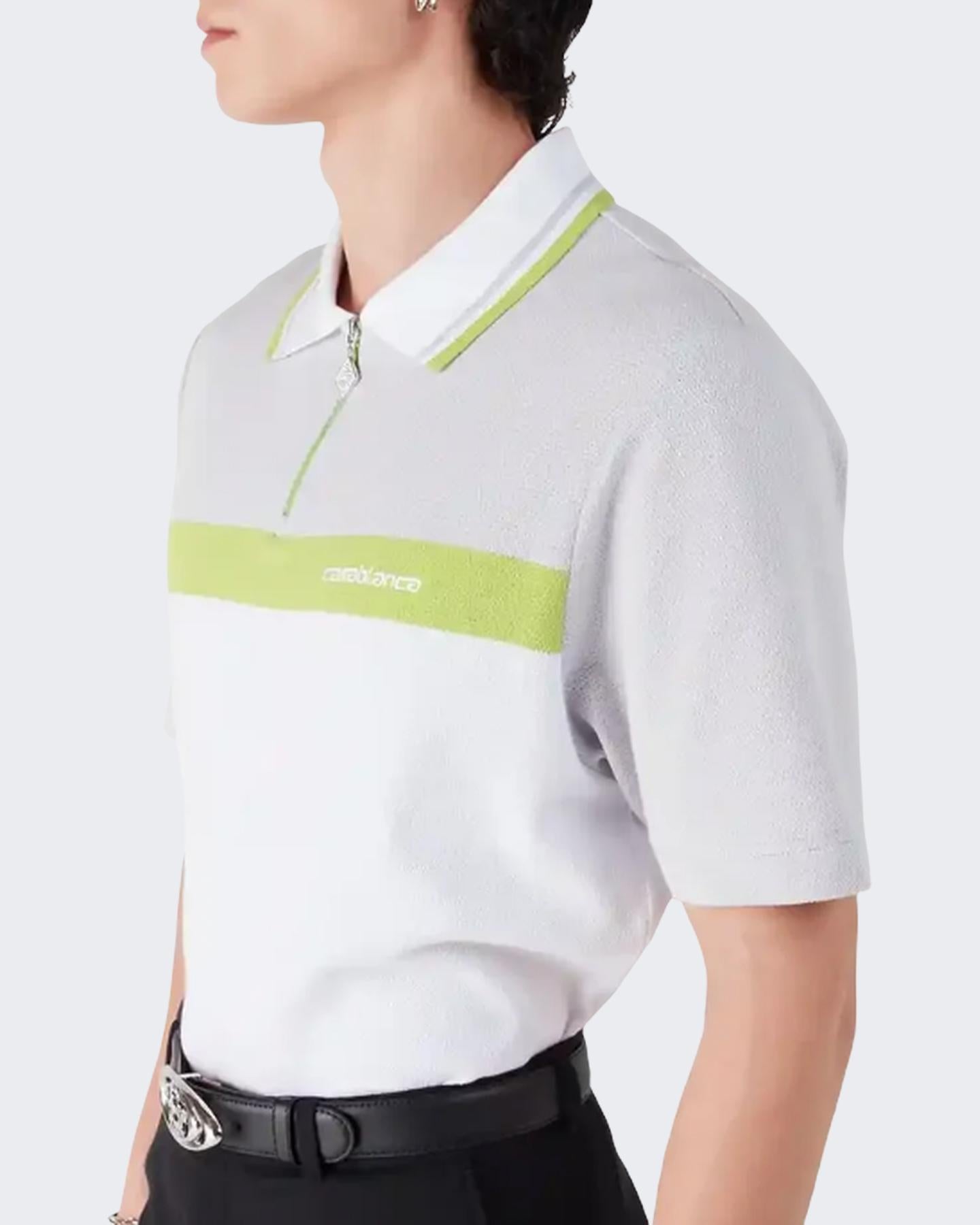 Heren Quarter Zip Polo Wit/Grijs