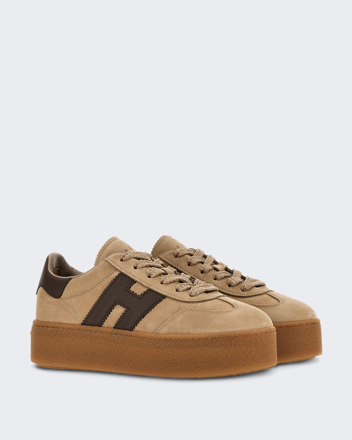 Hogan Dames Leren sneaker met vetersluiting Beige - Eleganza.nl