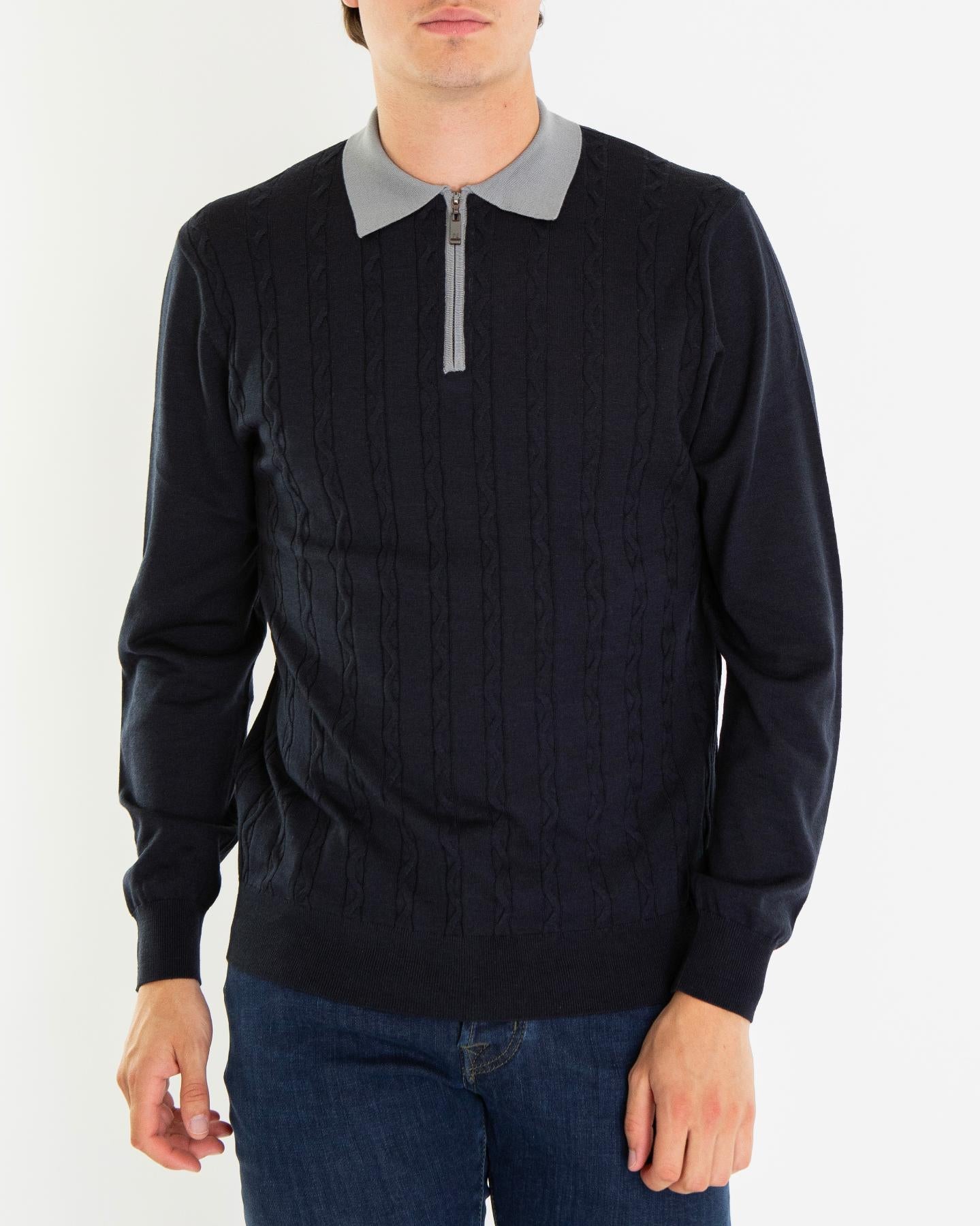 Heren Half Zip Polo Blauw