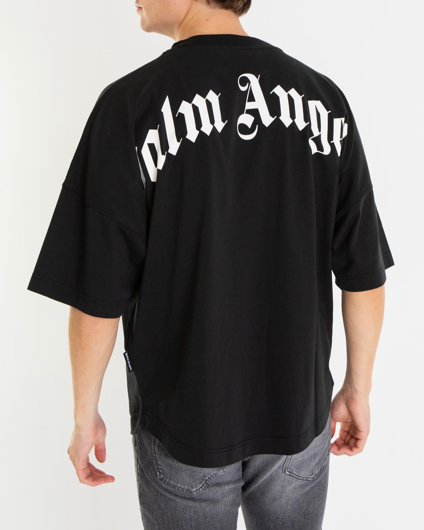 Heren Back Curved T-Shirt Zwart