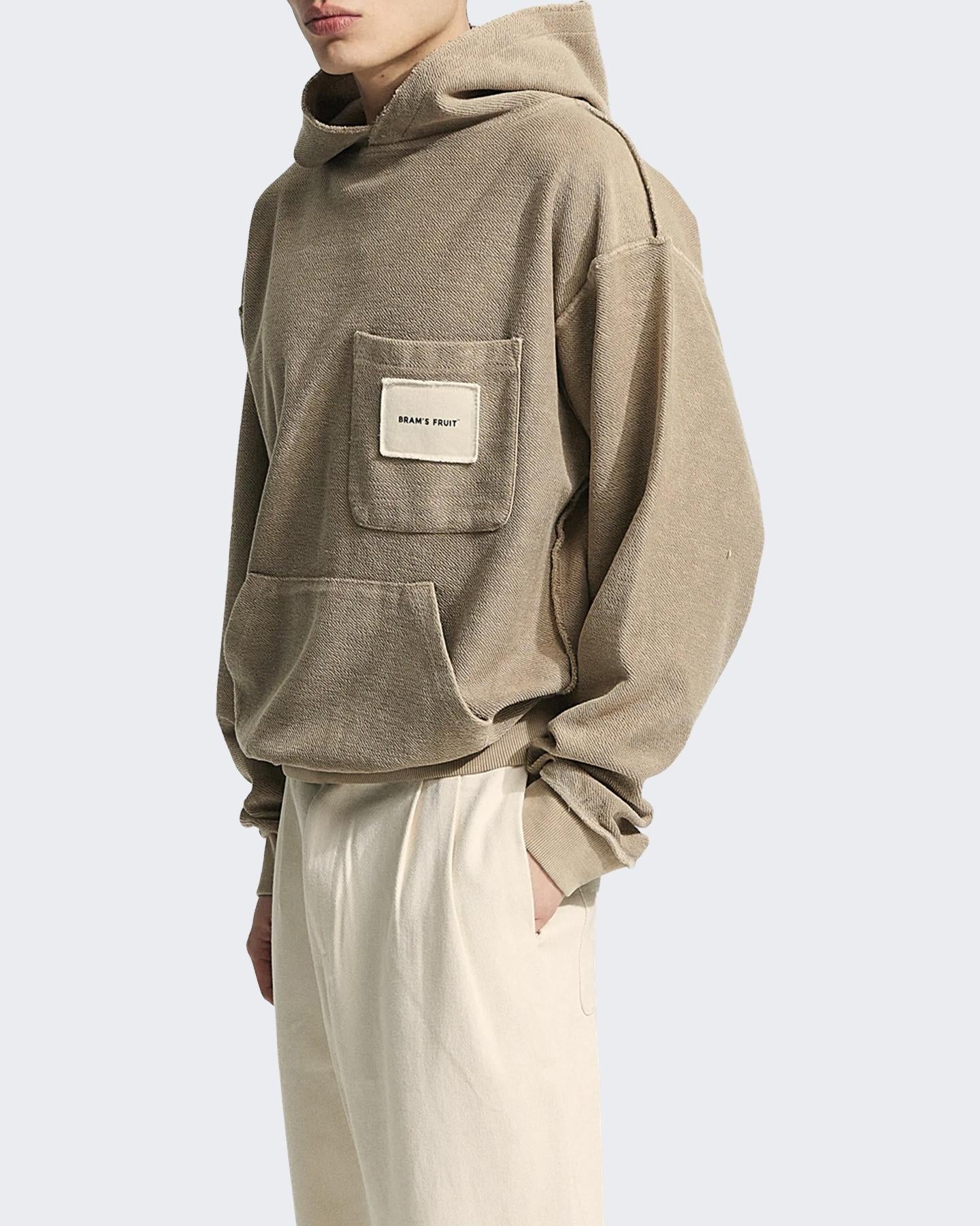 Heren Chest Pocket Hoodie Beige