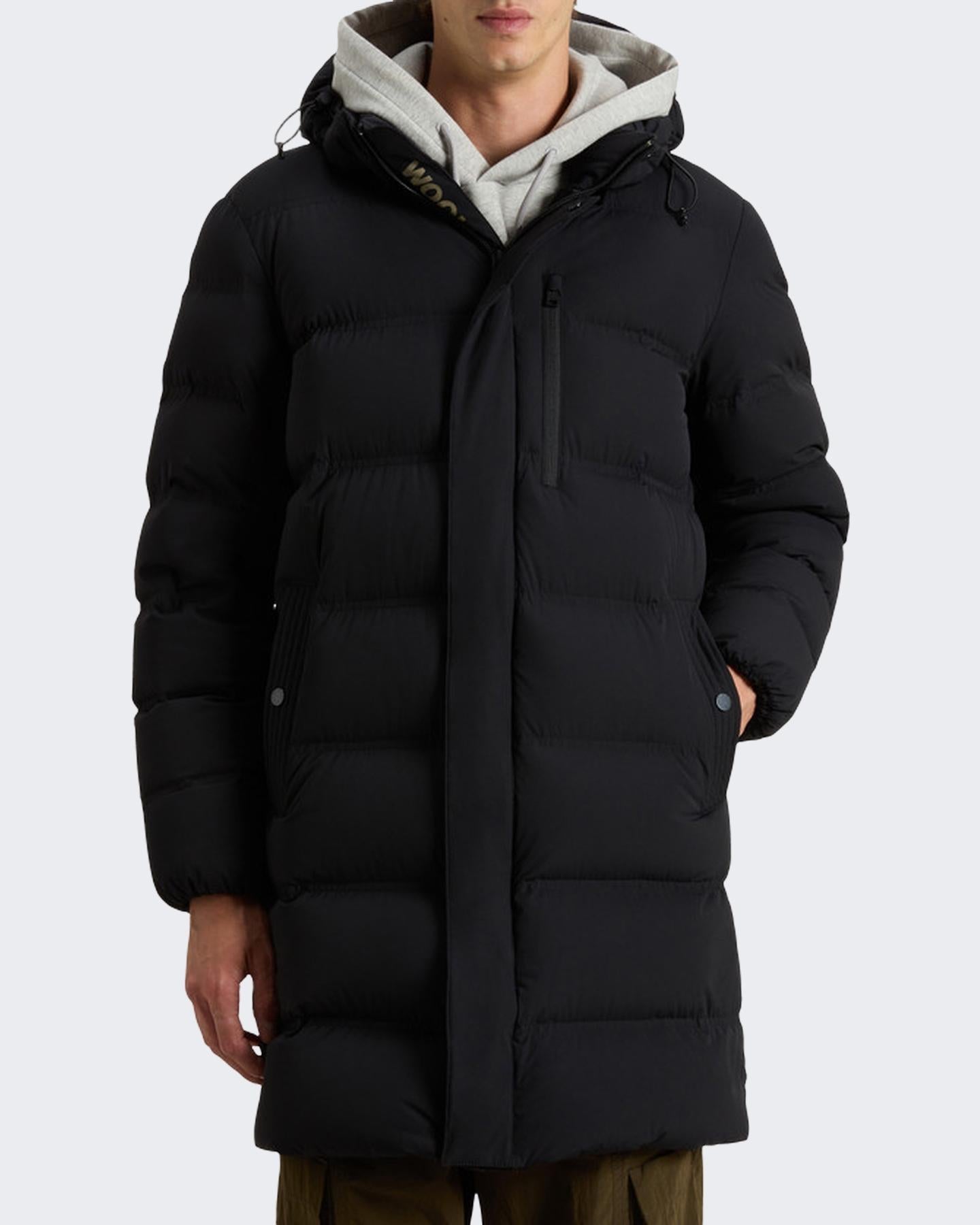 Heren Matt Stretch Long Puffer Zwart