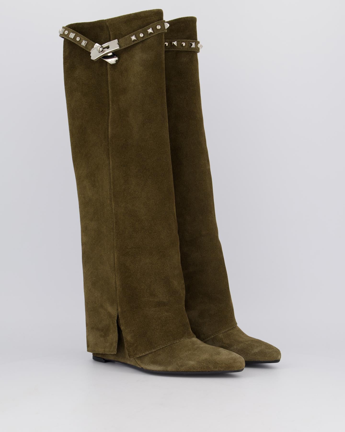 Dames Studded Leather Wedge Boot