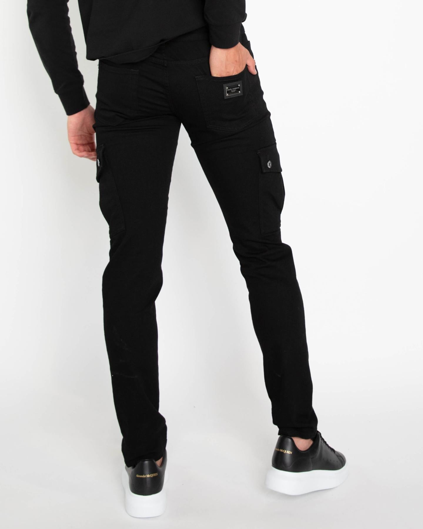 Heren Skinny Stretch Cargo Zwart