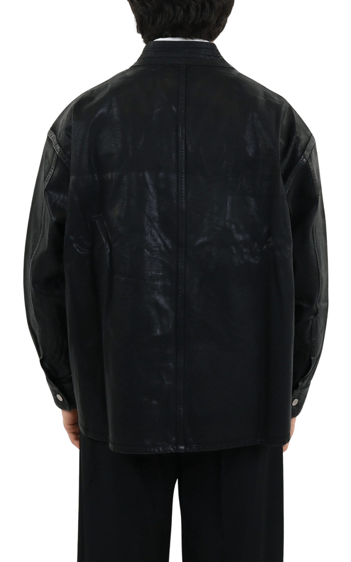 Heren Coated Denim Kimono Shirt Blac