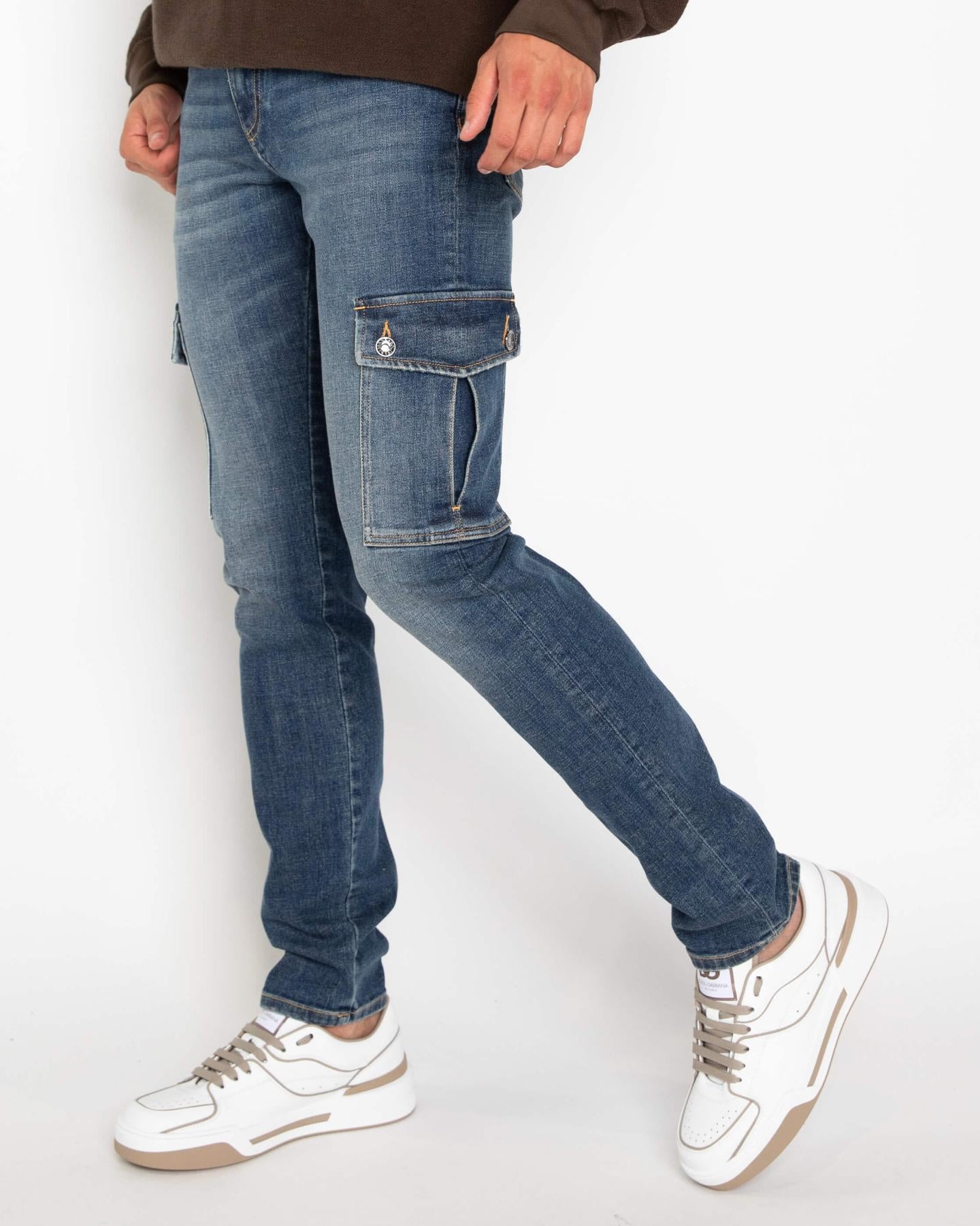 Heren Skinny Stretch Cargo Blauw