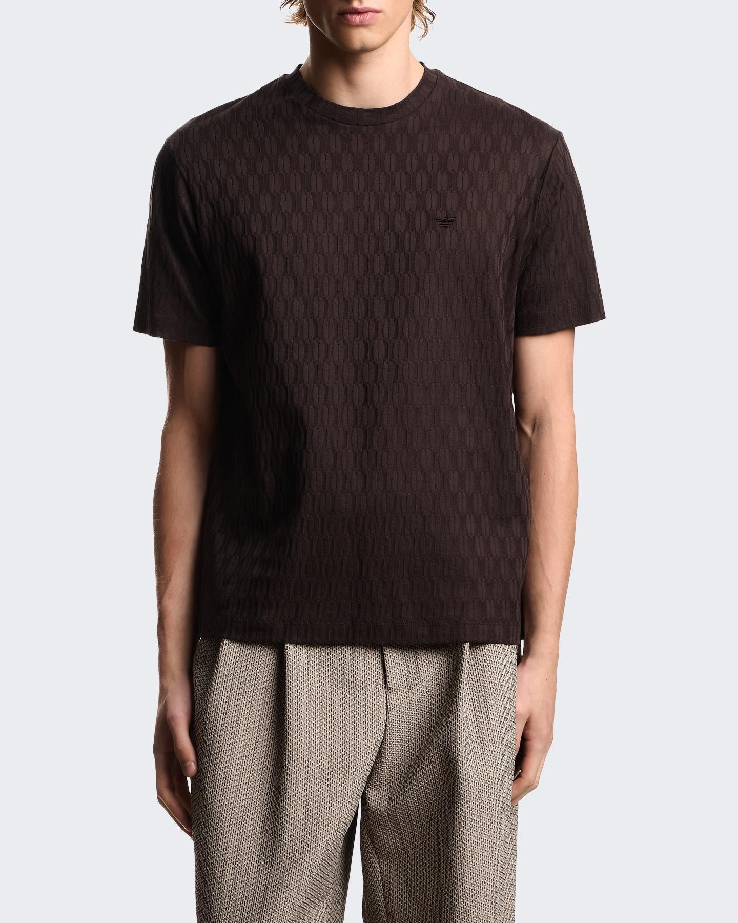 Heren Jacquard Jersey Shirt Bruin