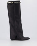 Damen-Keilstiefel aus Leder mit Nieten — huidige kleur