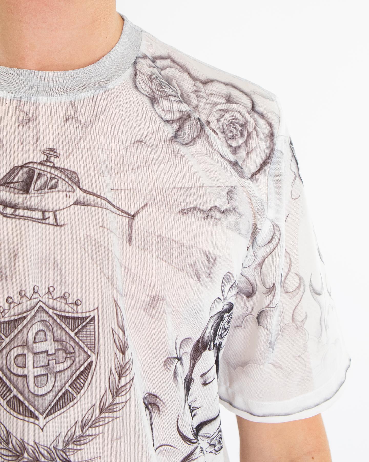 Heren Tattoo Mesh T-Shirt Wit