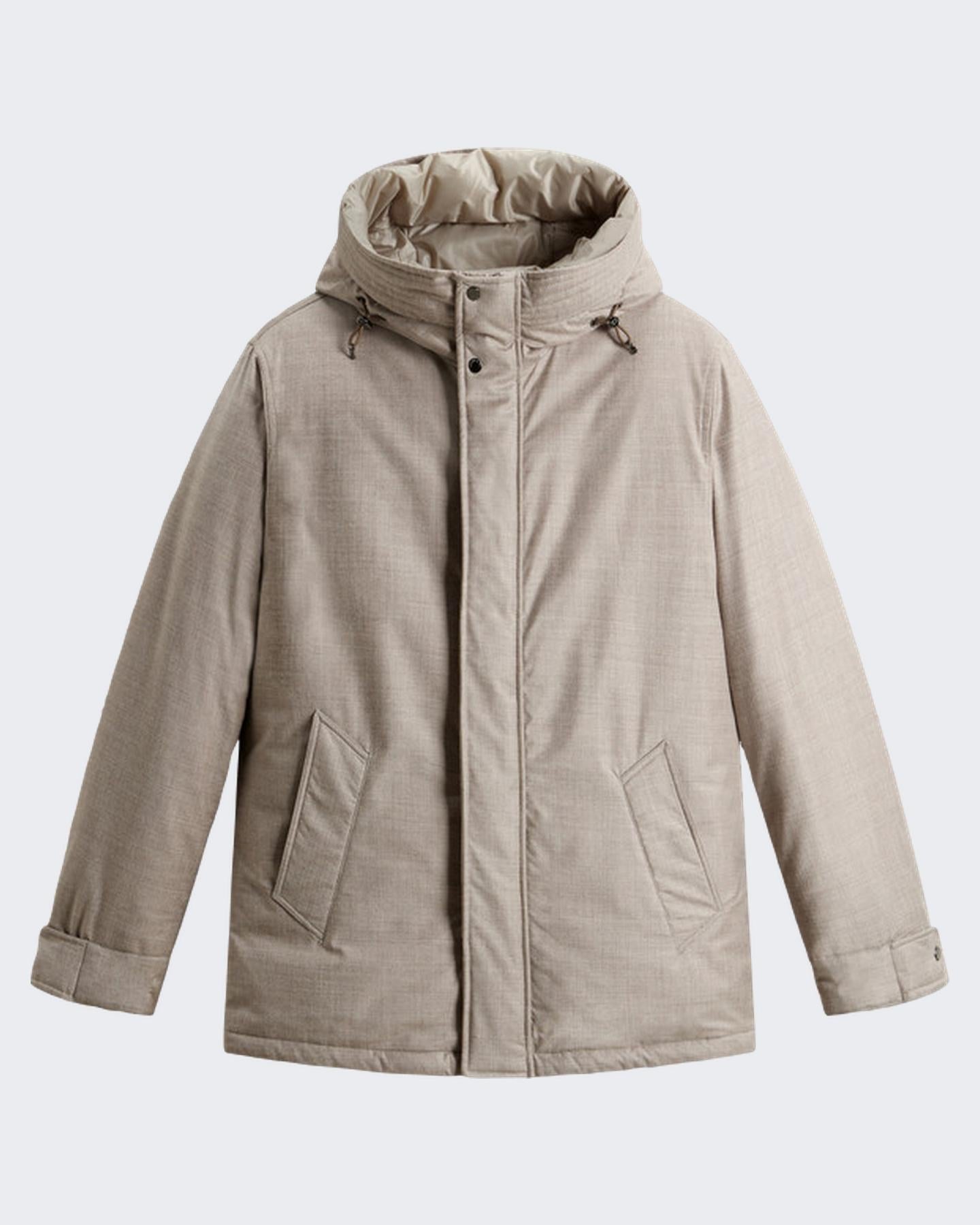 Heren Wool Silk Short Parka Beige