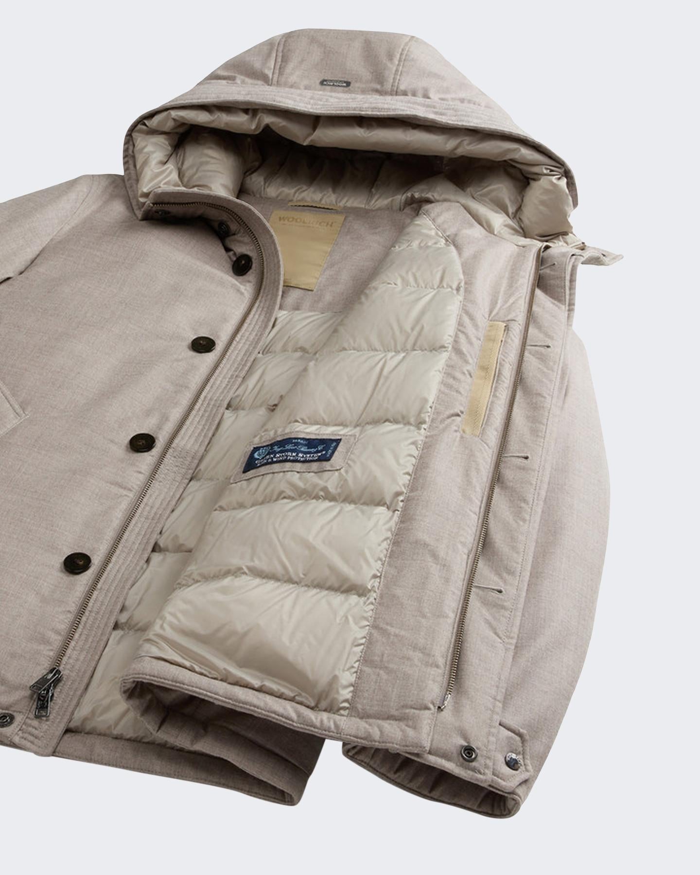Heren Wool Silk Short Parka Beige
