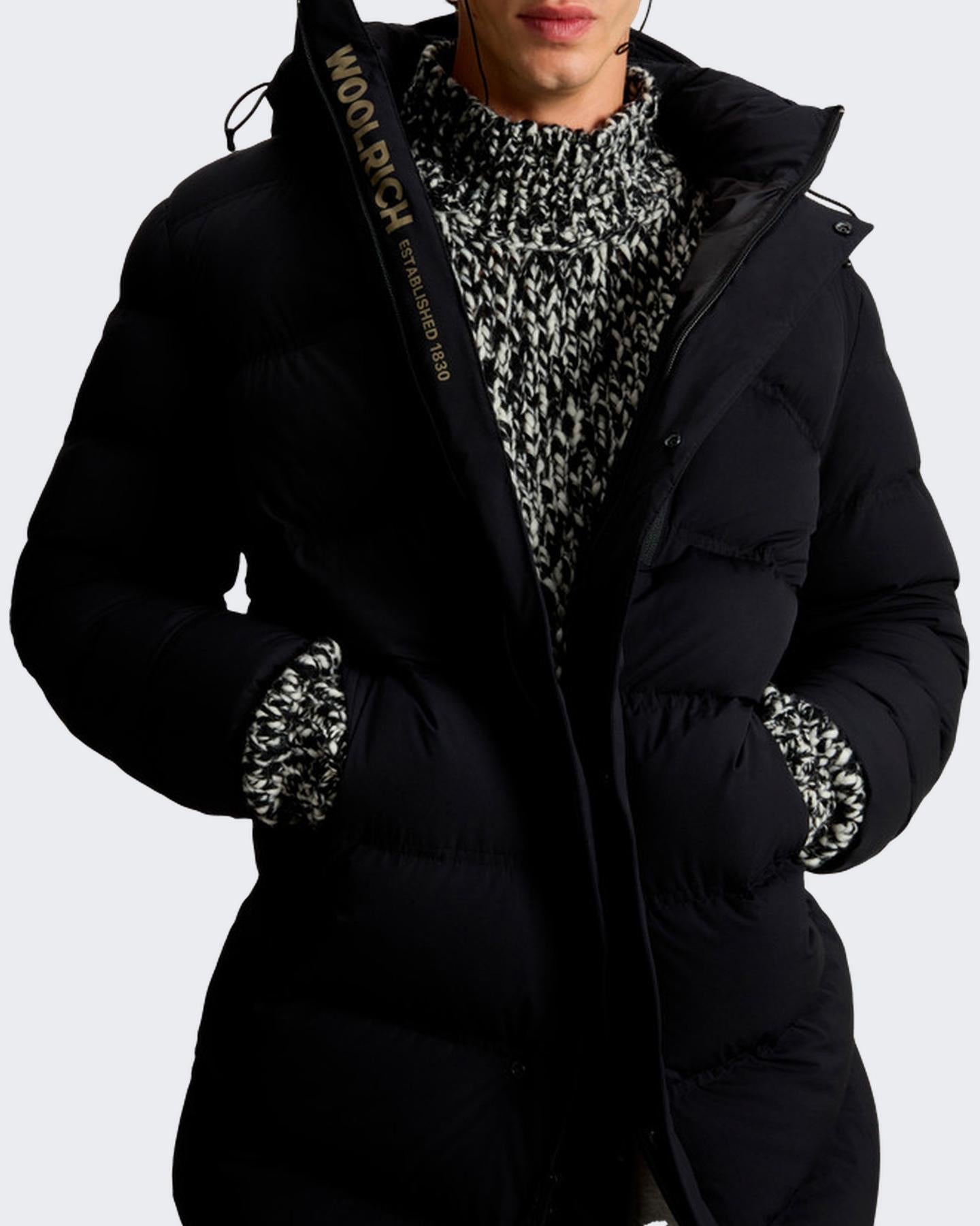 Heren Matt Stretch Long Puffer Zwart