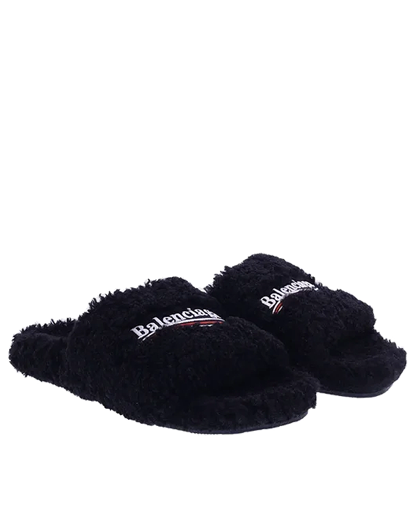 Heren Furry Slide Sandal Zwart