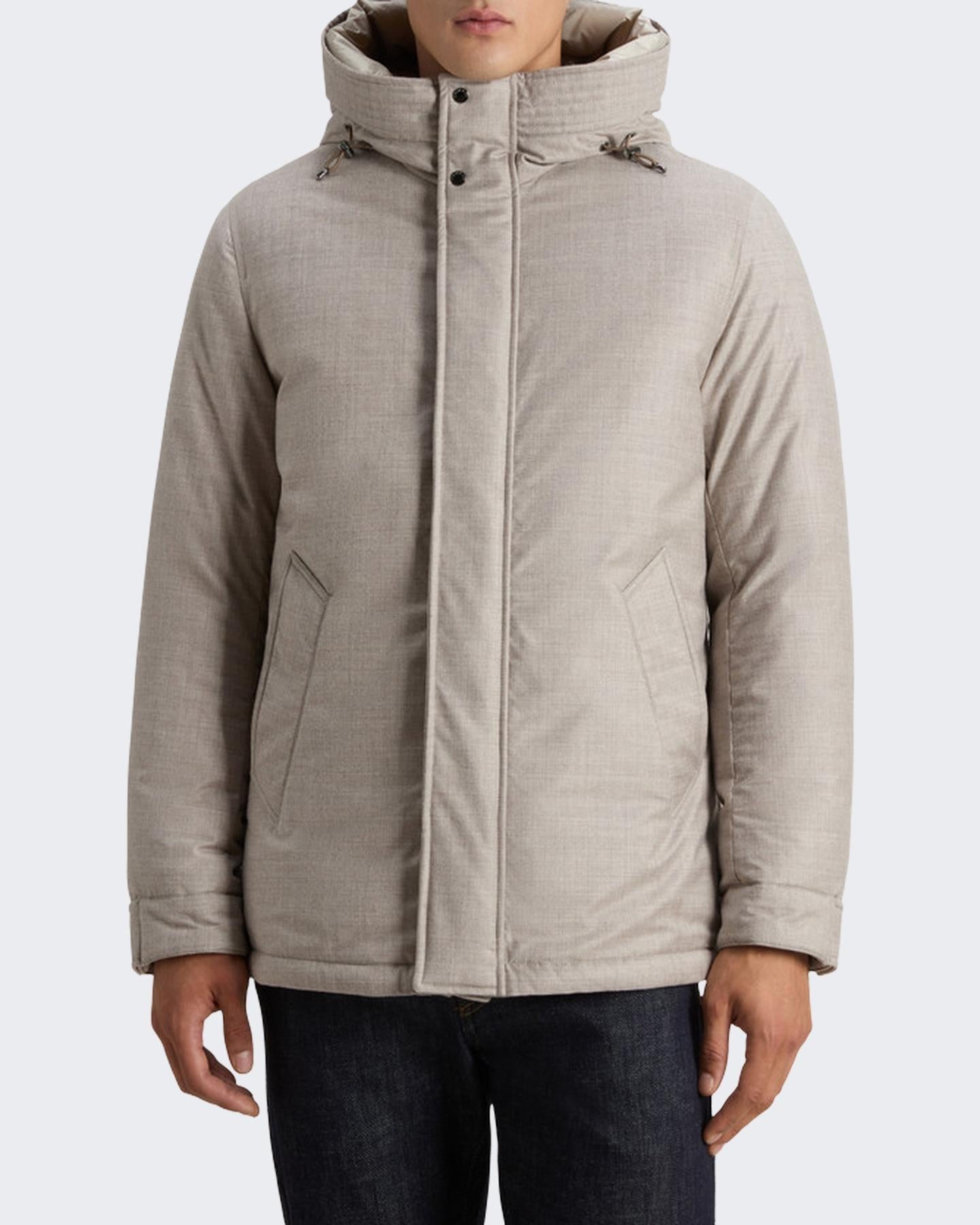 Heren Wool Silk Short Parka Beige