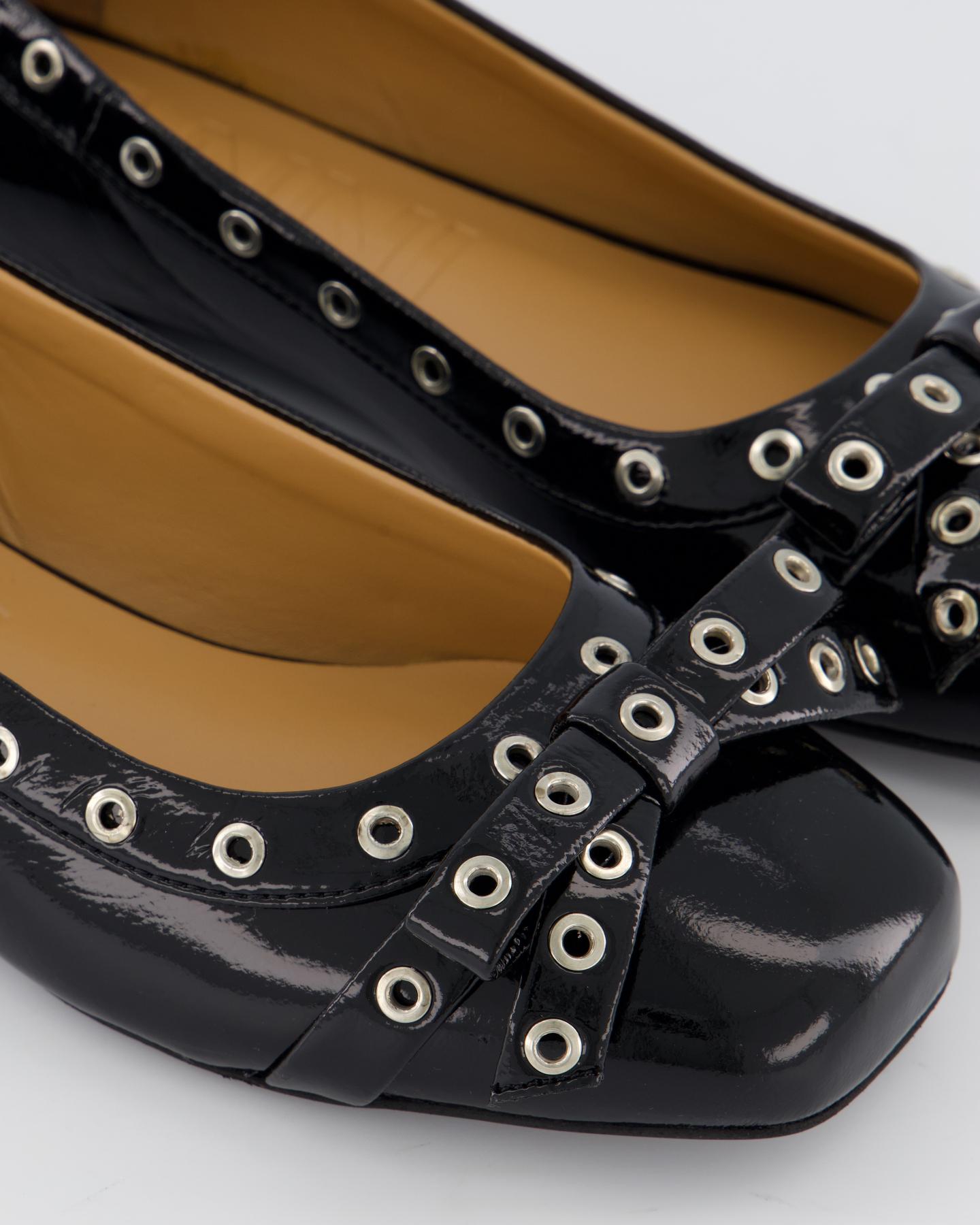 Dames Eyelet Bow Ballerina Zwart