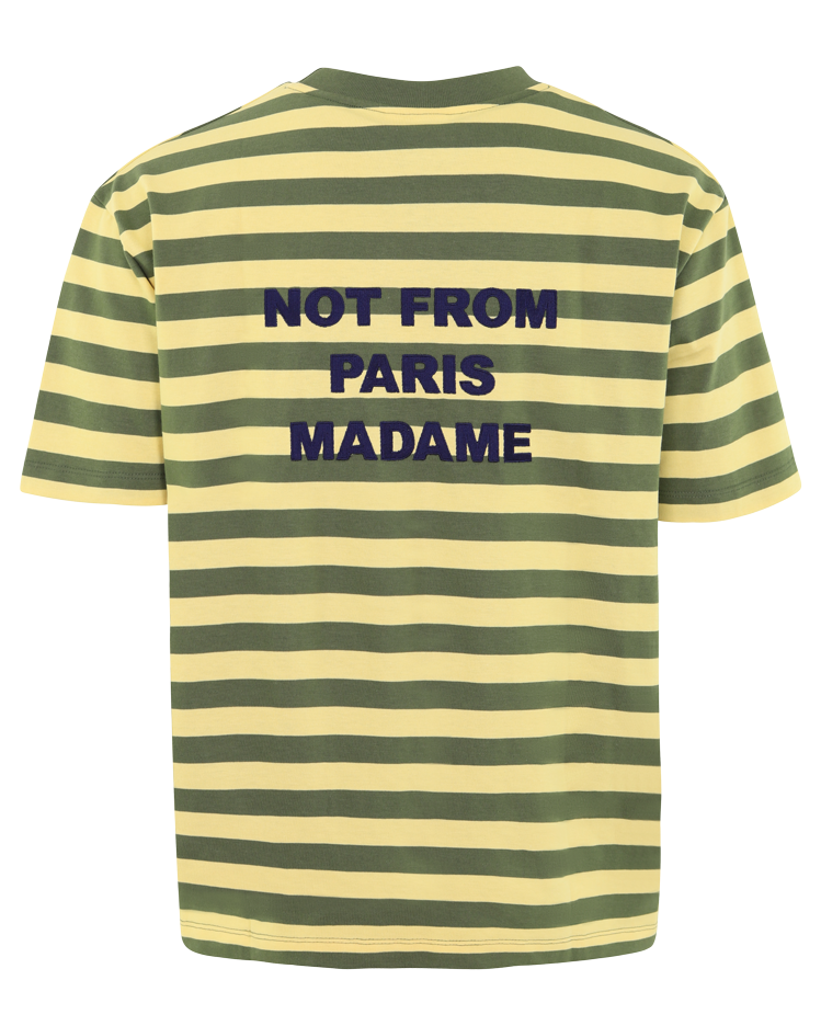 Heren Slogan Rayè T-Shirt Groen/Geel