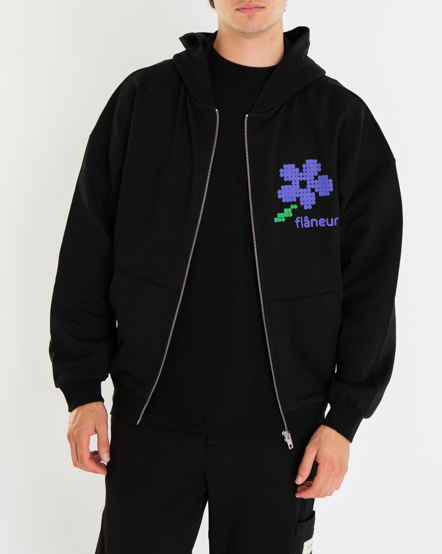 Heren Pixel Flower Zip-Up Zwart