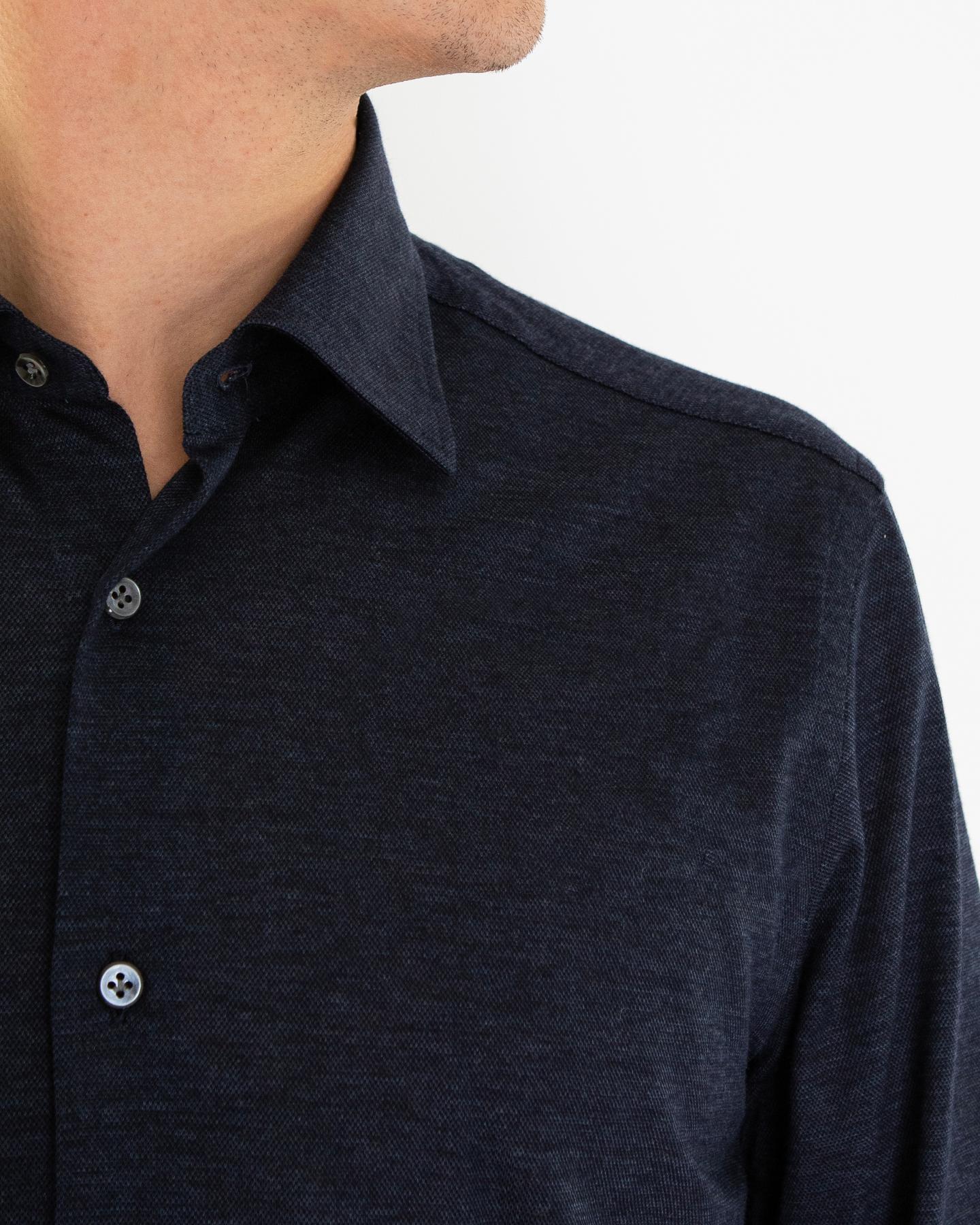 Heren Buttoned Knitshirt Blauw