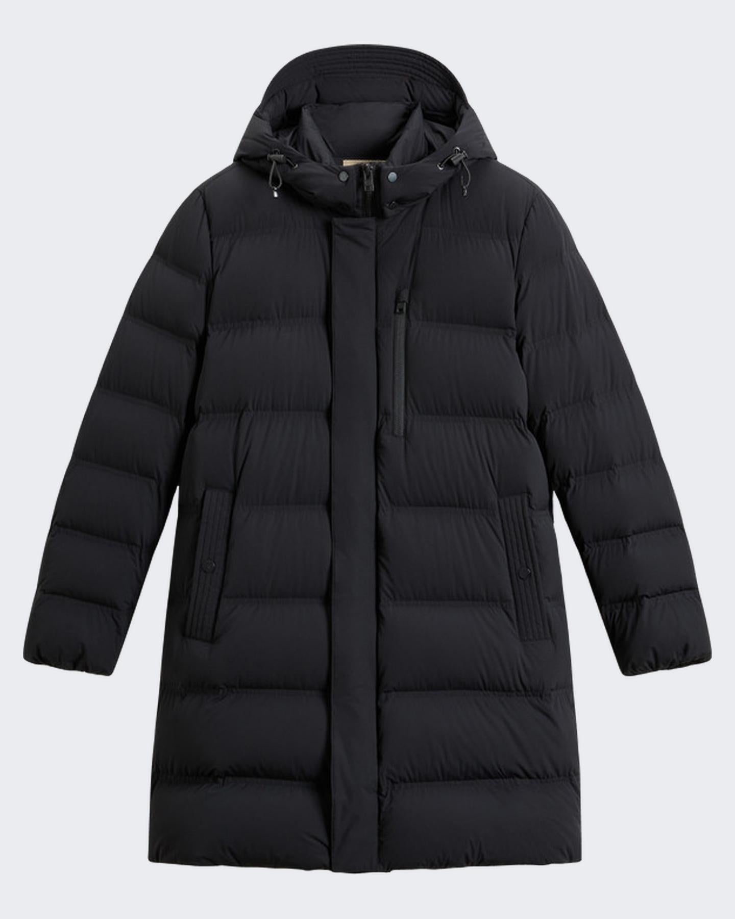 Heren Matt Stretch Long Puffer Zwart