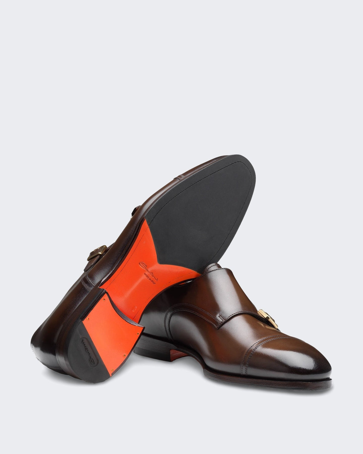 Santoni Heren Klassieke dubbele gespschoen bruin leer - Eleganza.nl