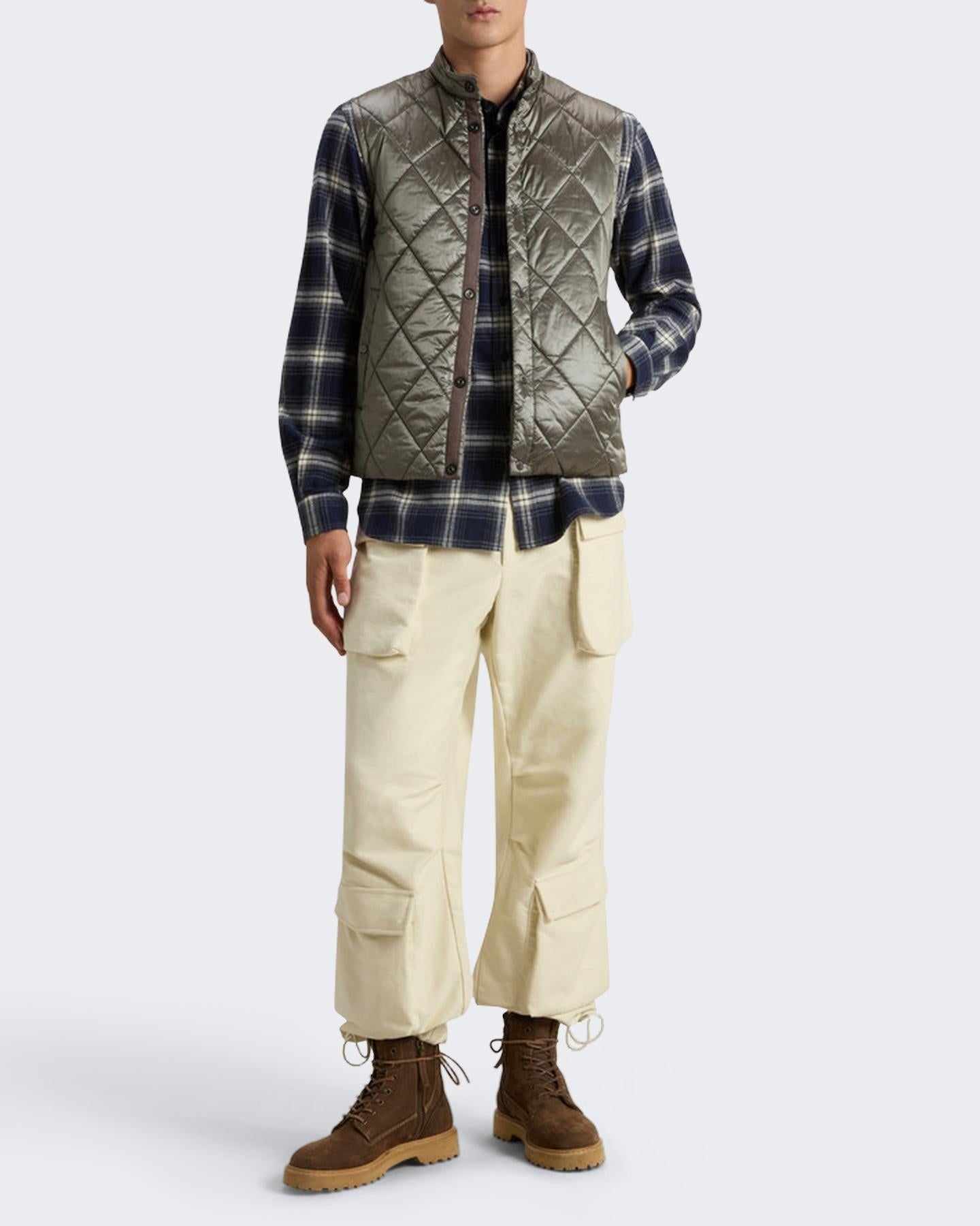 Heren Black Yarn Nylon Vest Grijs