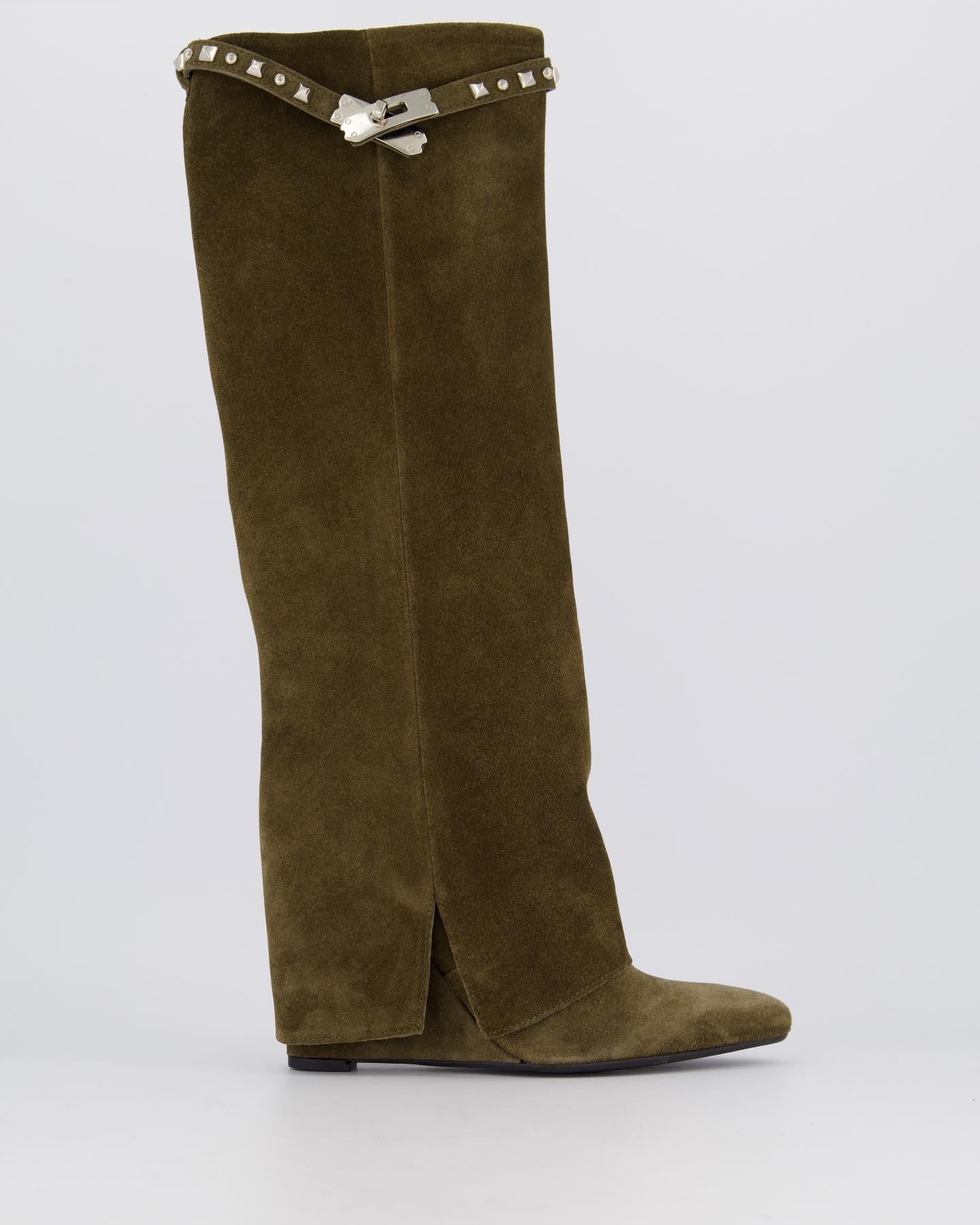 Dames Studded Leather Wedge Boot