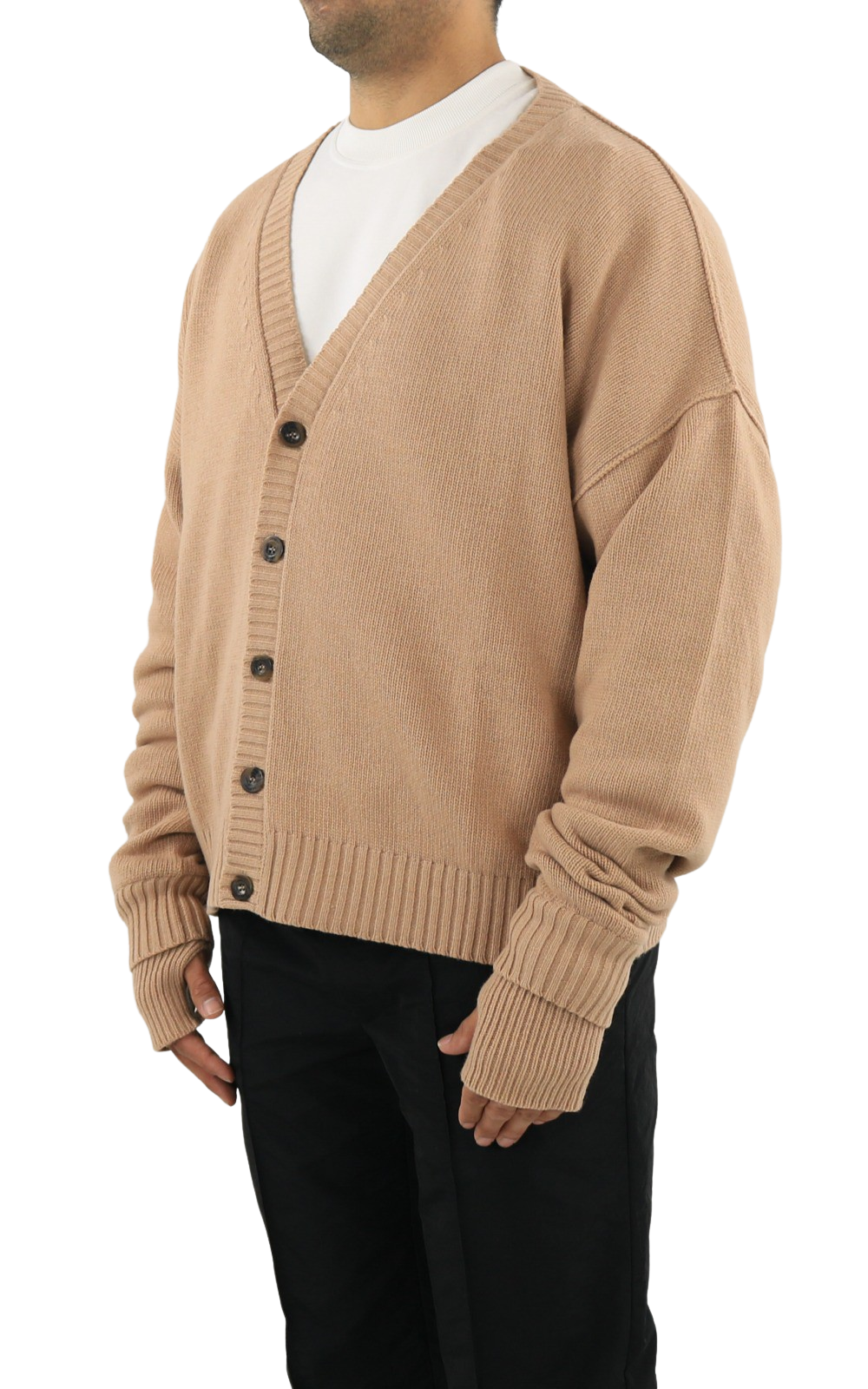 Heren Oversized Logo Cardigan  Natur