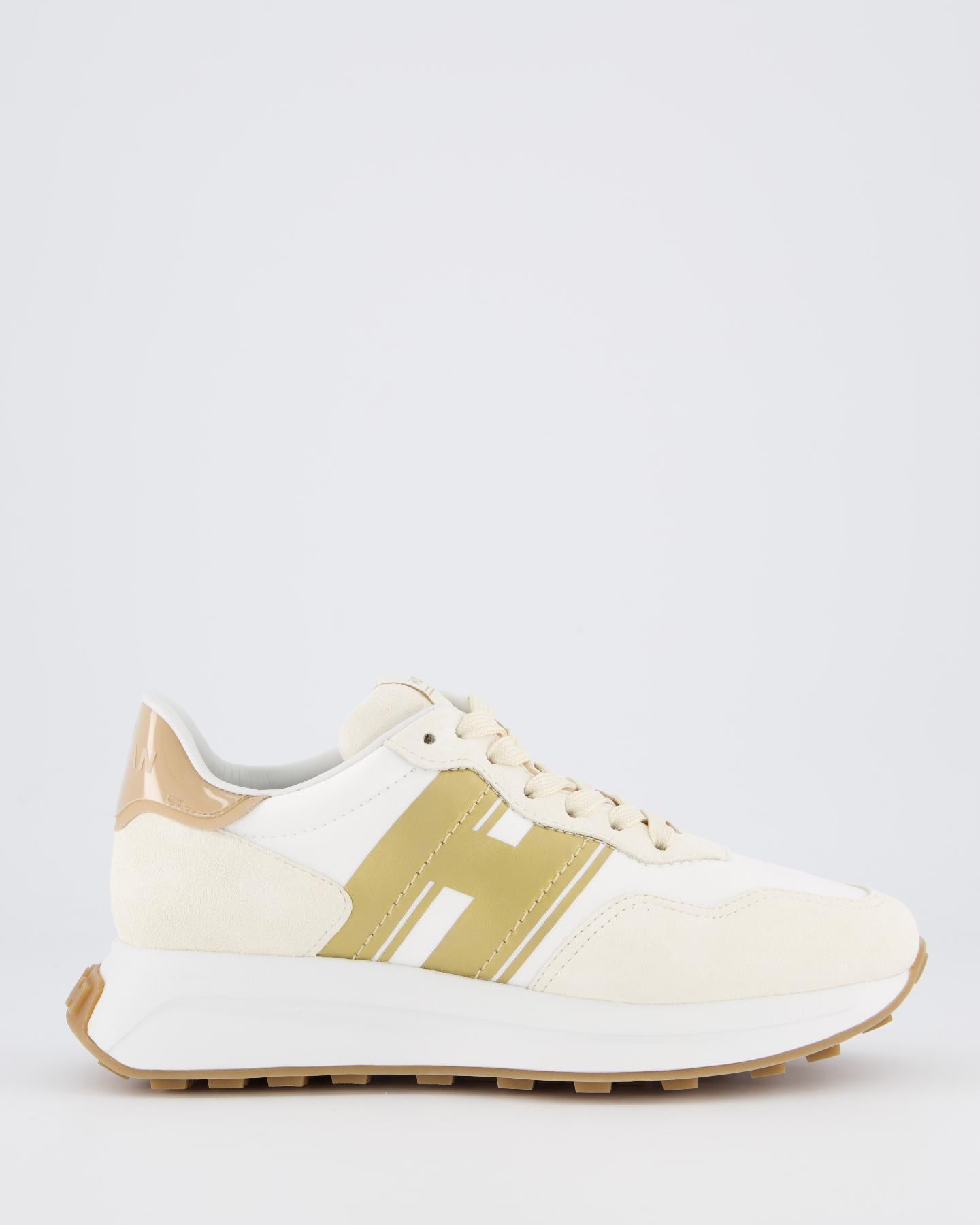 Baskets Hogan Femme H641 - Cuir Napa Blanc Ivoire Et Argent - Fabriqué En Italie