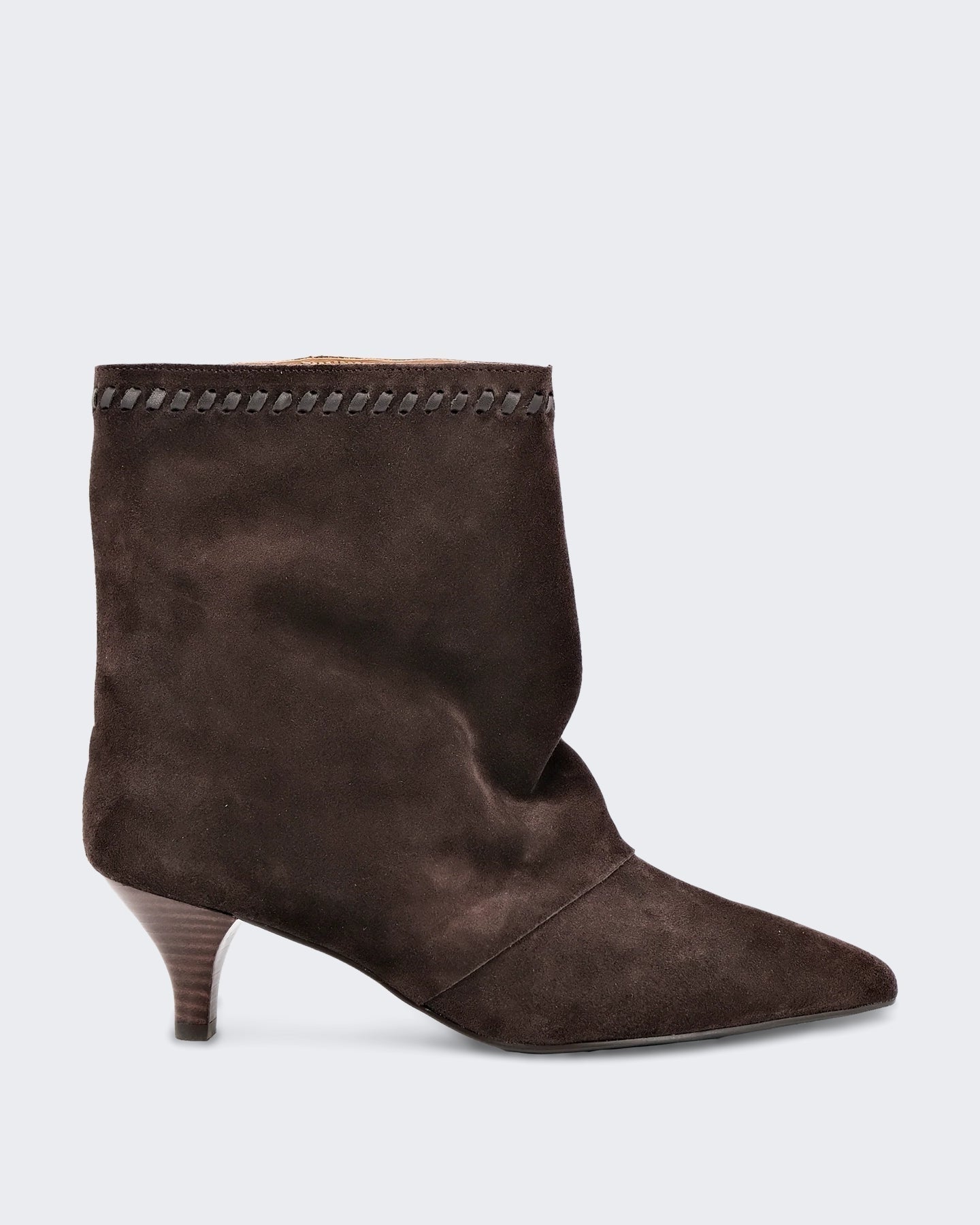 Toral Dames Maeve Halfhoge Suède enkellaarsjes Bruin - Eleganza.nl