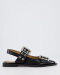 Ganni Damen Chunky Buckle Ballerina Schwarz — huidige kleur