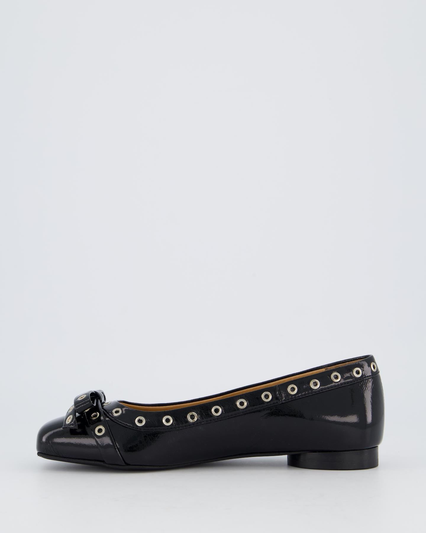 Dames Eyelet Bow Ballerina Zwart