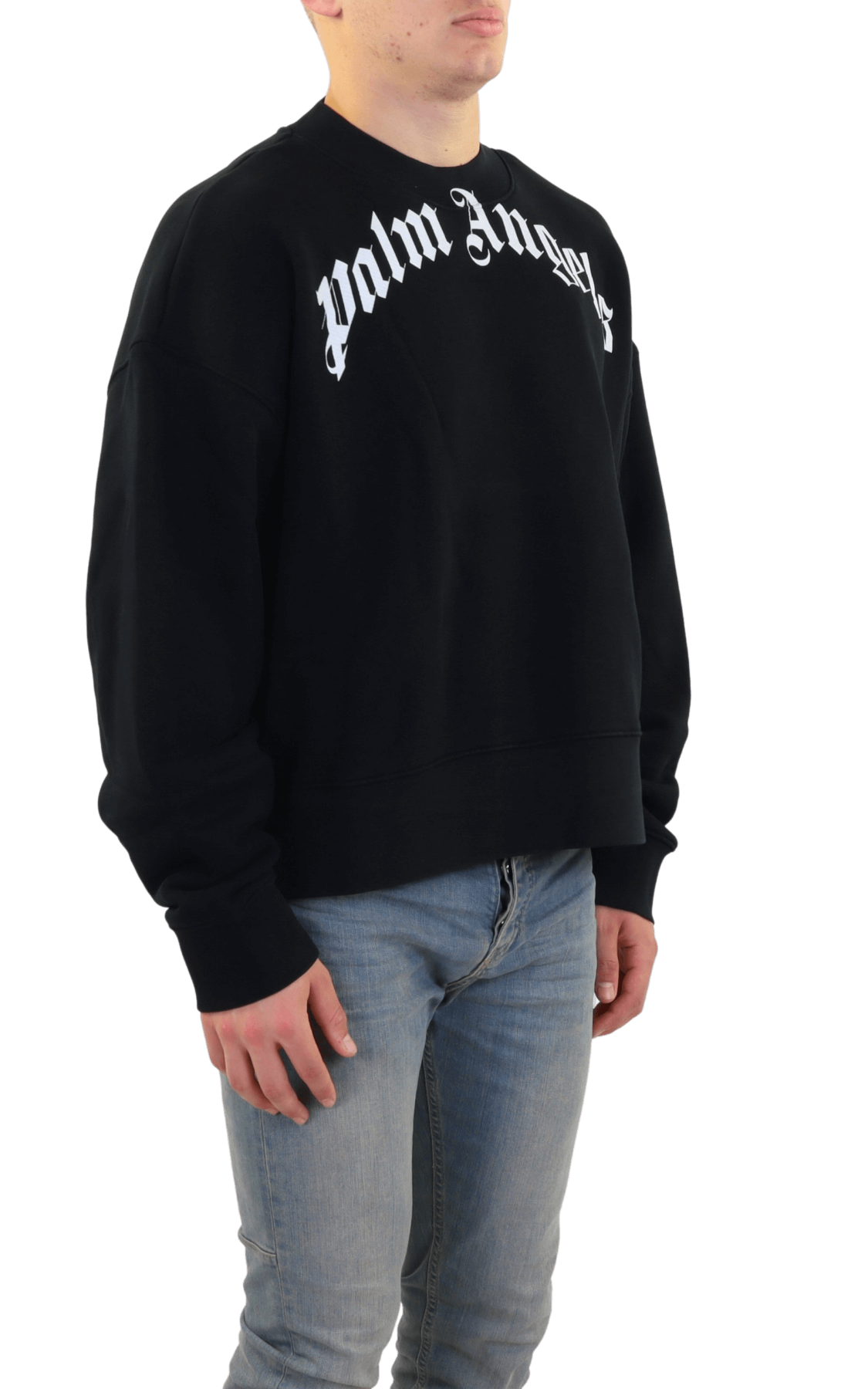 Heren Curved Logo Sweater Zwart