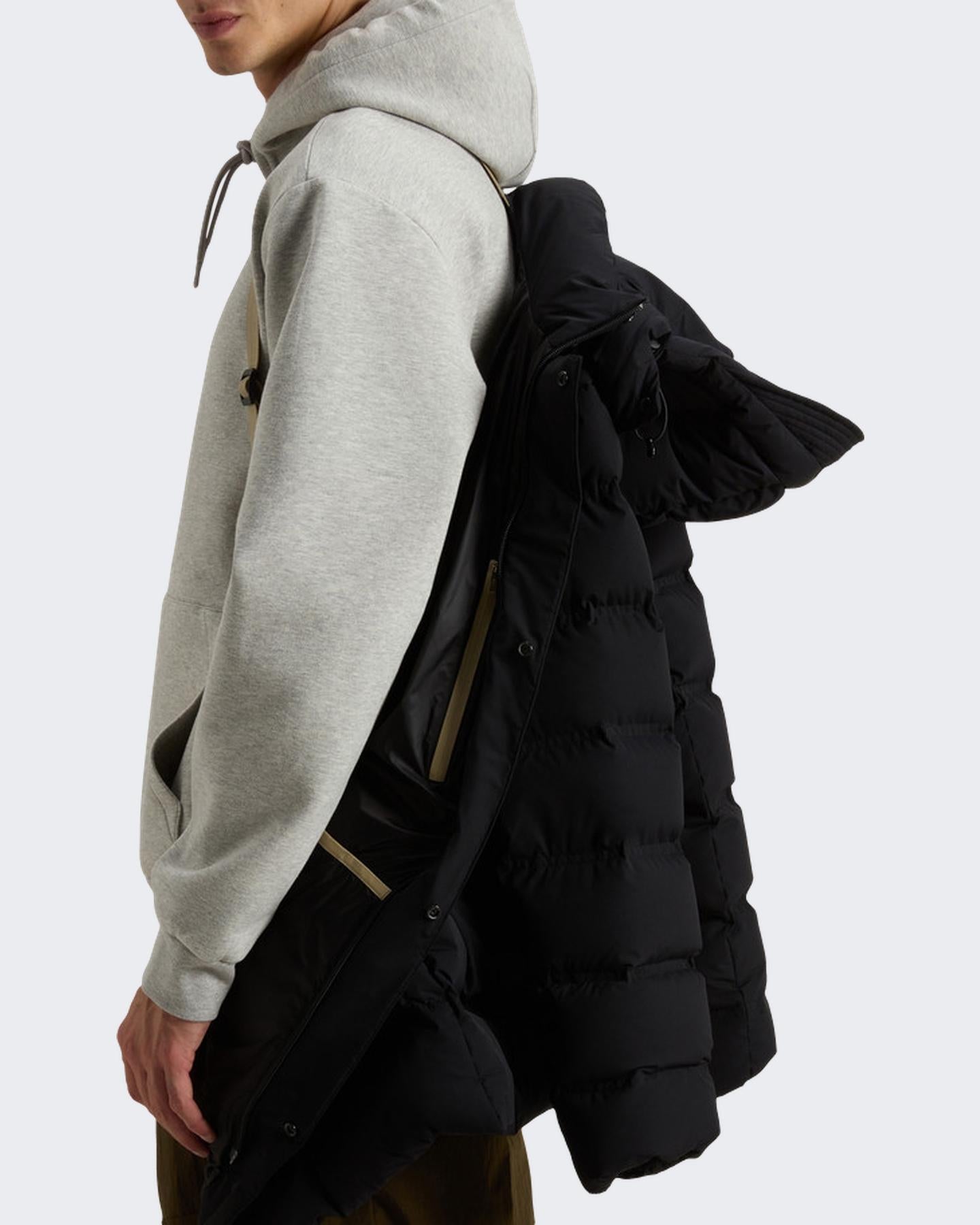 Heren Matt Stretch Long Puffer Zwart