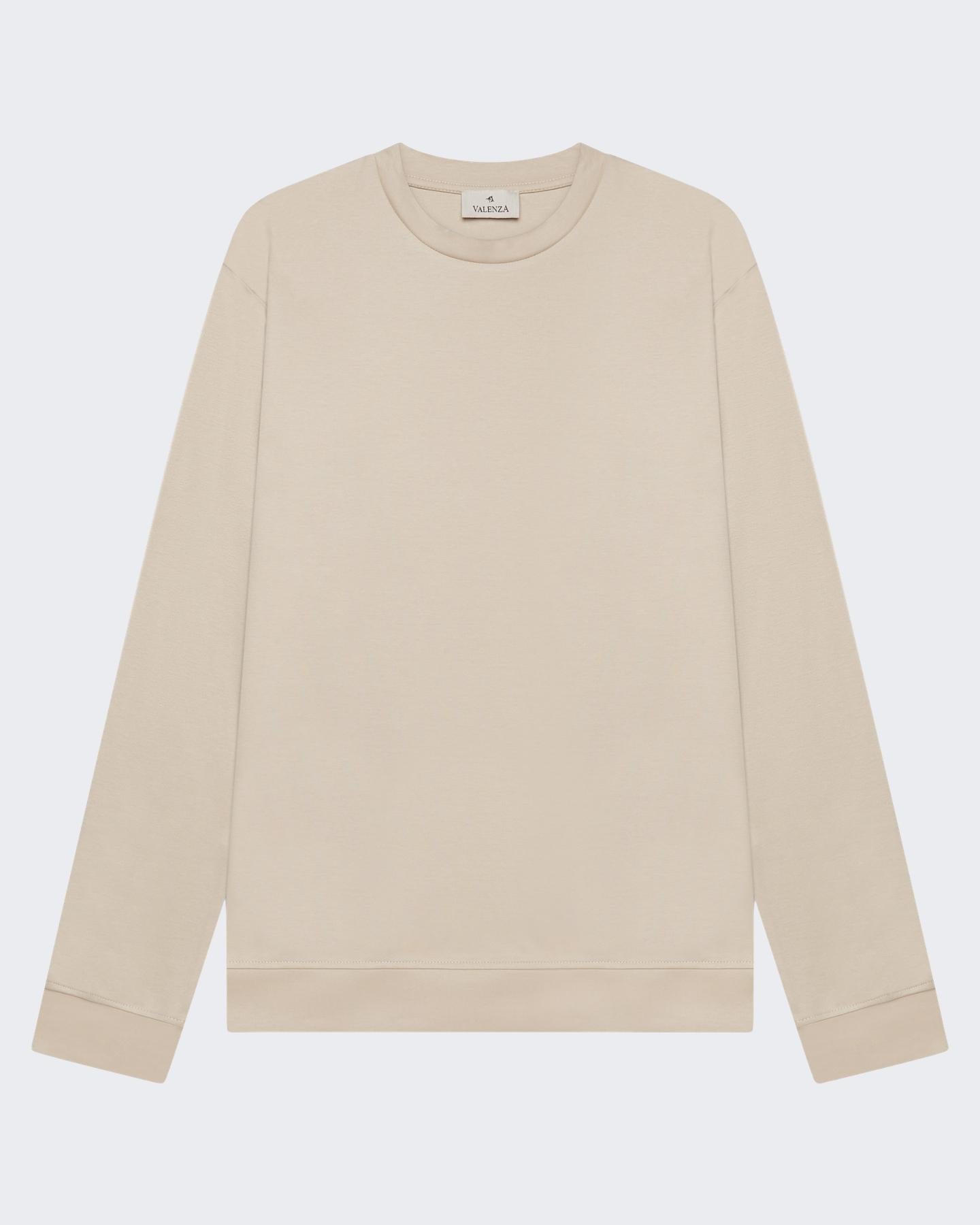 VALENZA Heren Heavy Supima Sweater Beige - Eleganza.nl