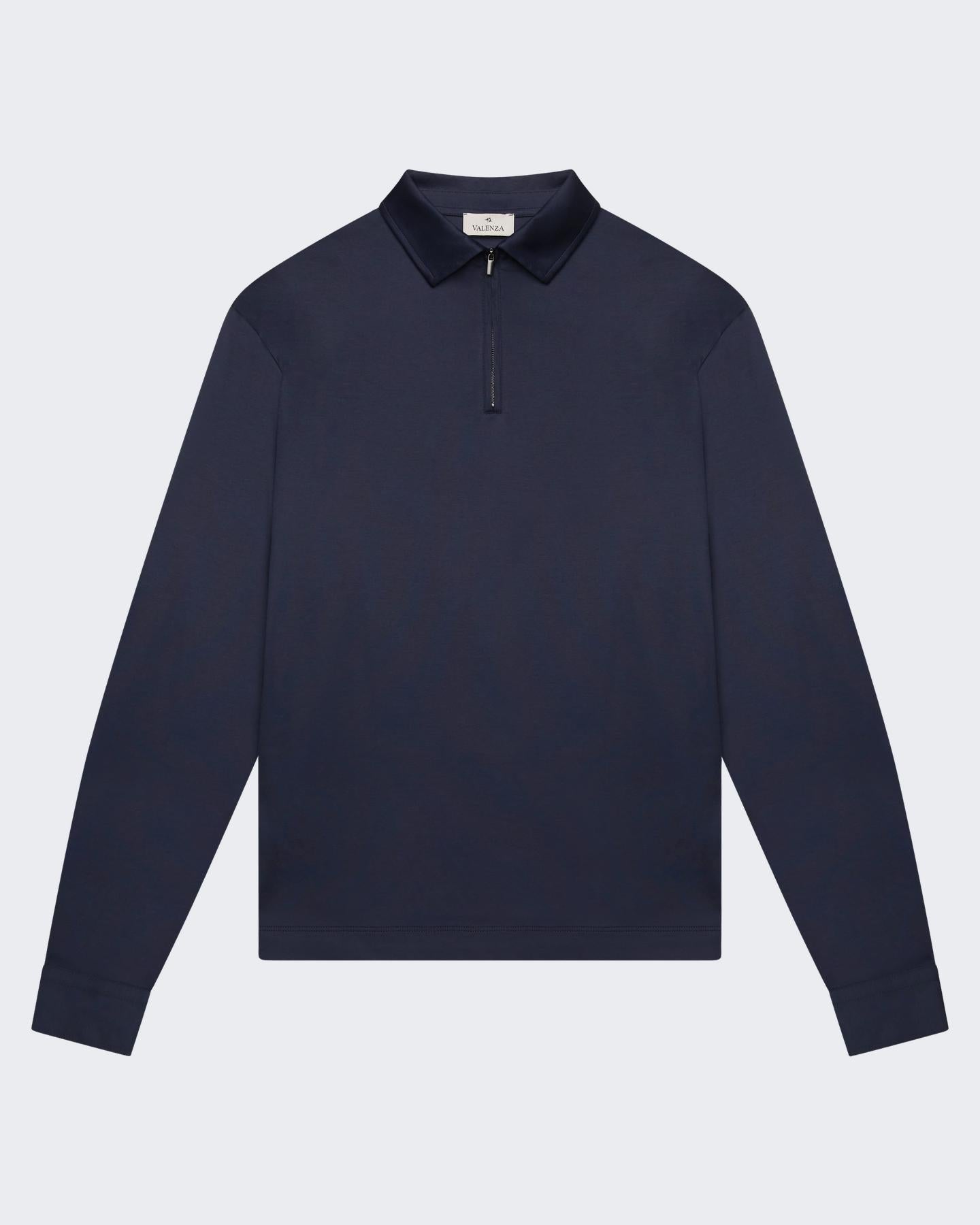 VALENZA Heren Supima Polo Zip Collar L/S - Eleganza.nl