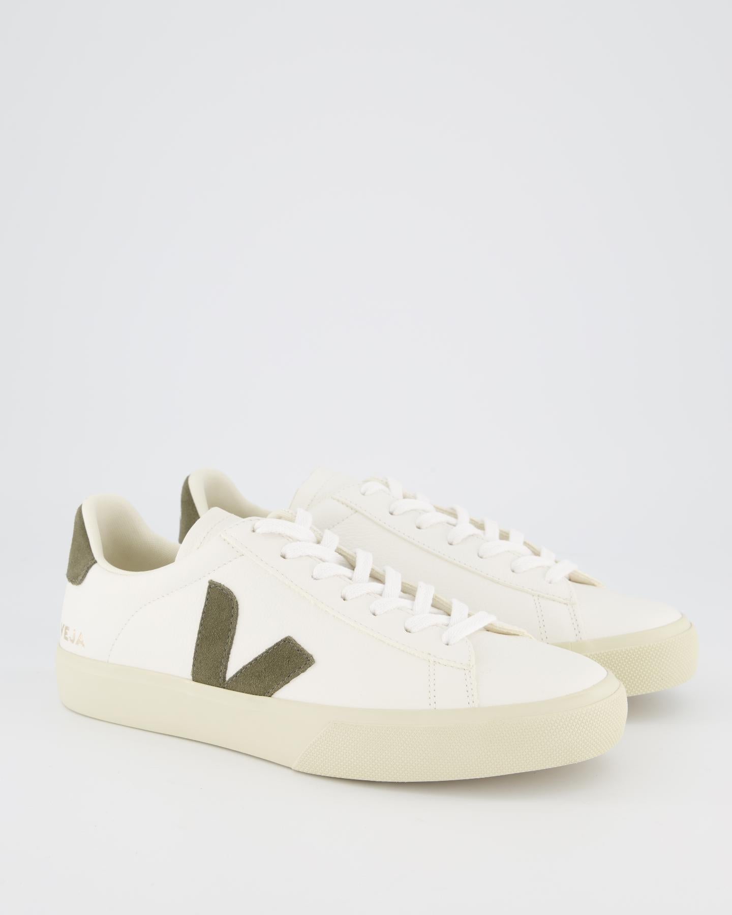 Veja Dames Campo Sneaker Leer Wit/Khaki - Eleganza.nl