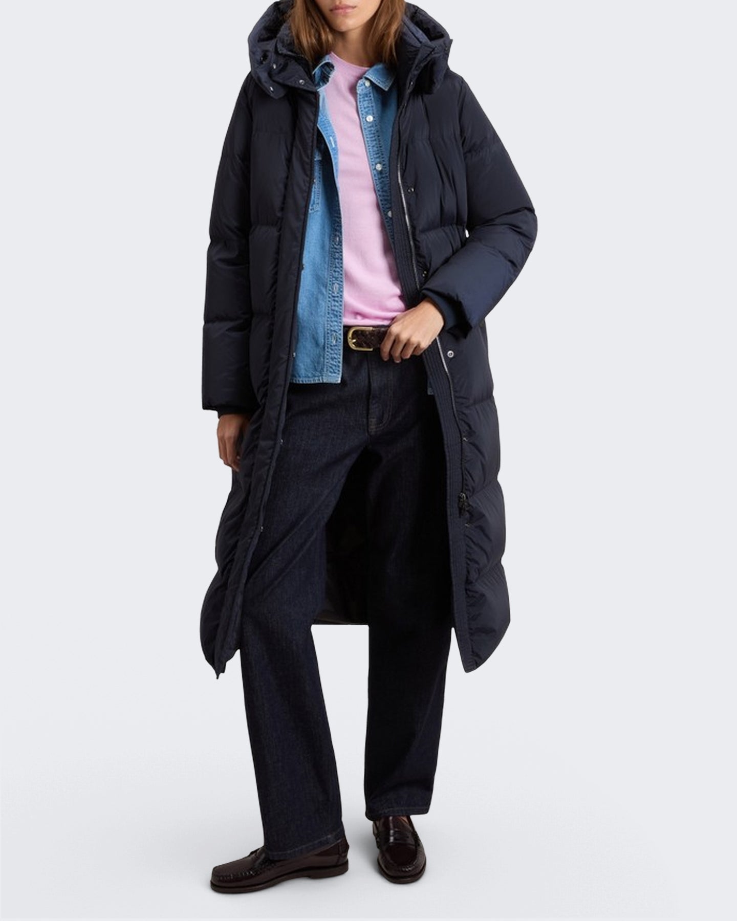 Woolrich Dames Kelly lange parka melton blauw - Eleganza.nl