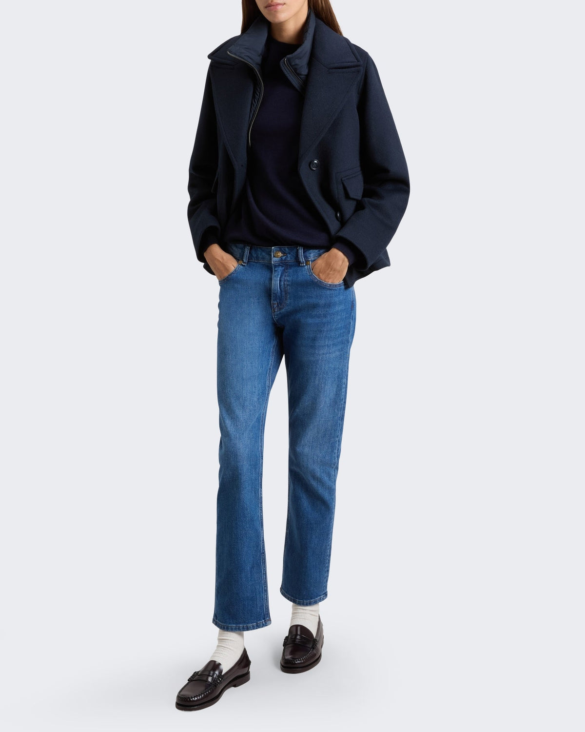 Woolrich Dames Melton wollen 2-in-1 peacoat Blauw - Eleganza.nl