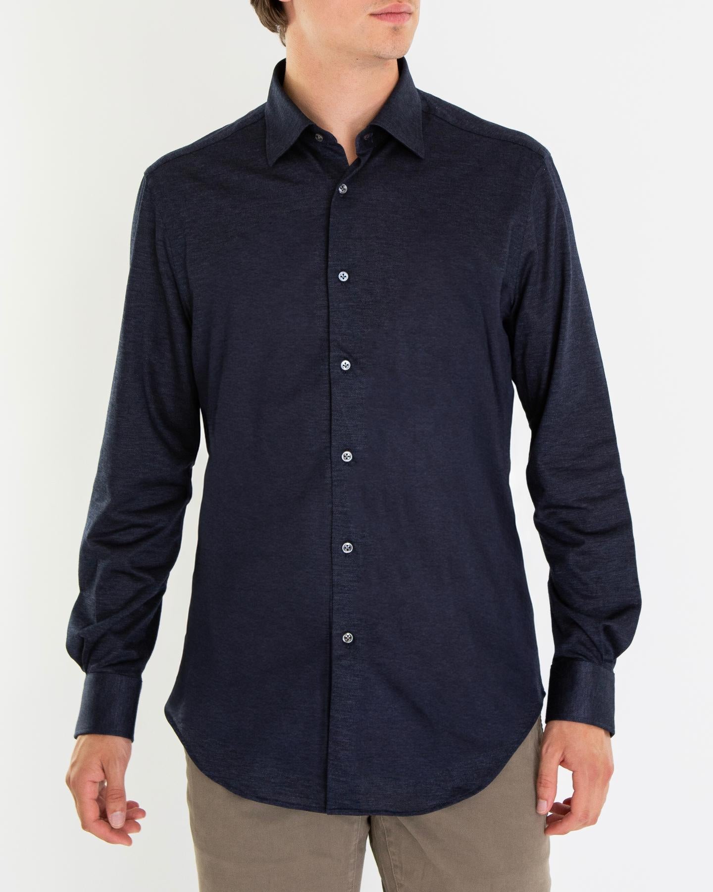 Heren Buttoned Knitshirt Blauw