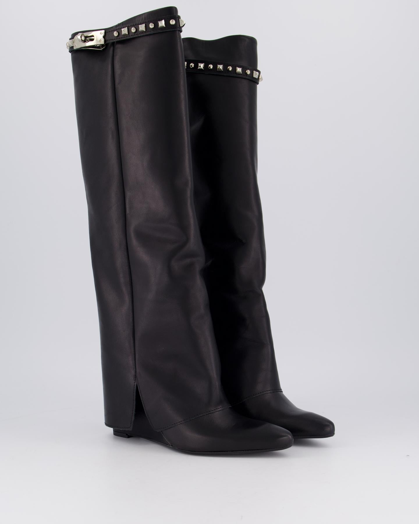 Dames Studded Leather Wedge Boot